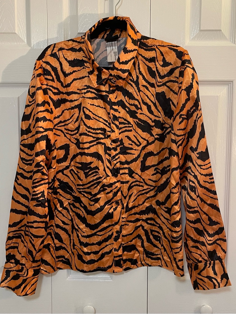 Modern Hero Tiger-Stripe Button-Down Shirt in Orange and Black